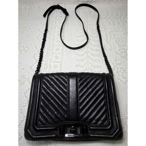 Rebecca Minkoff Chevron Small Love Crossbody Bag Black Leather HH16MLVX45 OS